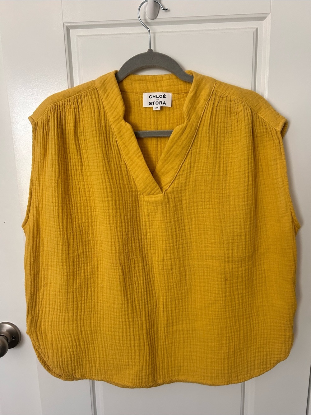 Chloe Stora Yellow Sleeveless V-Neck Cotton Top EU 34